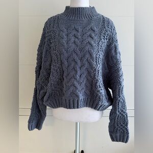 POL Cable Knit Turtleneck Sweater - Gray